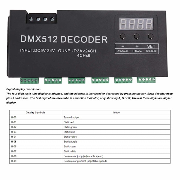 24-kanals DMX-dekoder Digitalt display RGBW DMX512 Dimming Driver LED-kontroller for scene bar DC5V‑24V