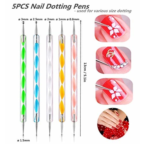5 st prickpennor med 3 st nagellackpenslar, verktyg för nagelkonstdesign