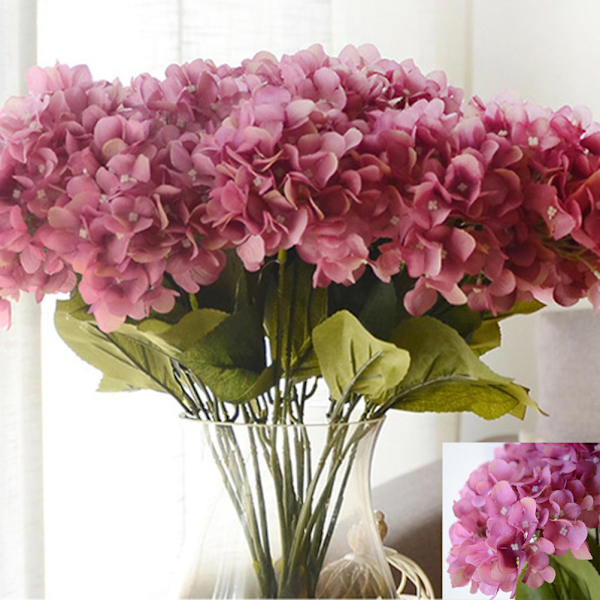 5 Huvuden Hortensia Vacker Konstgjord Blombukett Hem