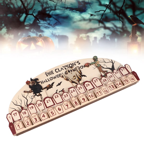 Spöklik Halloween Adventskalender, Genial Design Nedräkningskalender i Trä med Mjuk Form, Exceptionellt Hantverk för Klassrumsdekor