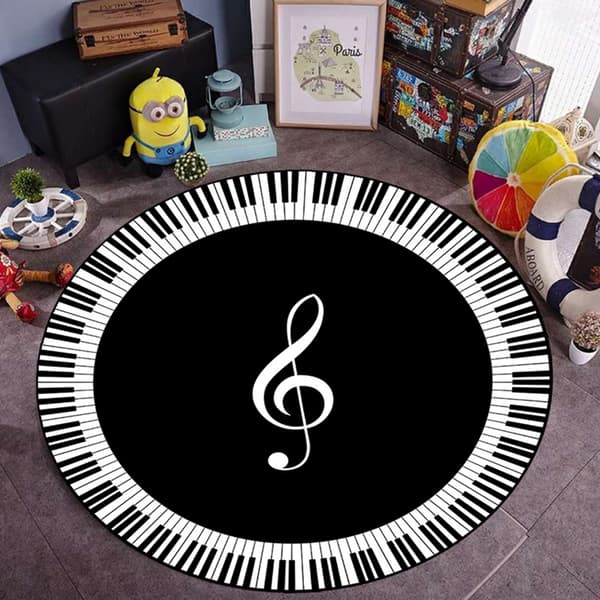 Hjemmeindretningsmåtte, kompatibel med klaver tangenter - Musikalske noder og keyboardmønstre tilføjer elegance til ethvert rum