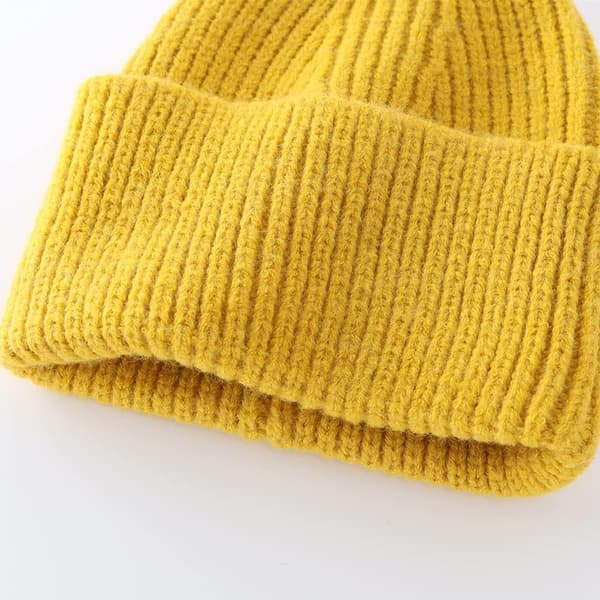 Herre Dame Vinter Ribstrikket Hue med Opsmøg Varm Tyk Skull Cap