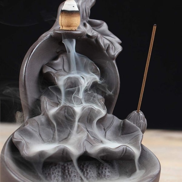 Tilbageflydende røgelsebrænder - Lotus Buddha - Keramik