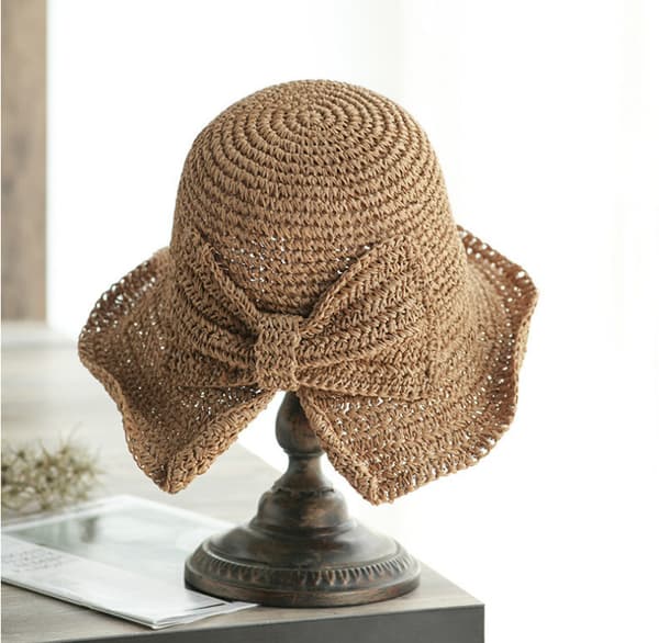 Damhatt Flätad Rosett Solhatt Sommar Strandhatt (Khaki)