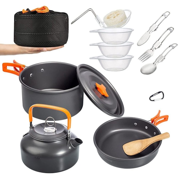 Bärbart Campingköksset, Livsmedelsklassad Aluminiumlegering Kokkärl, Giftfritt & Snabb Värmeledning, Perfekt För 1-2 Personers Utomhusaktiviteter