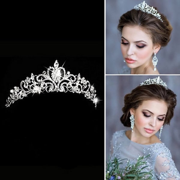 Brudekrone og tiara med krystaller til brudens hårtilbehør Sølv Hjerte Tiara til kvinder og piger