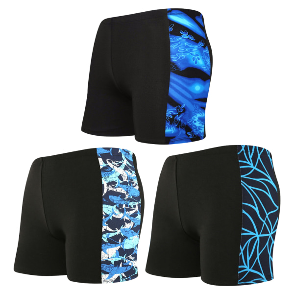 3st Badbyxor med fyrkantiga ben för män Printed baddräkt Athletic Swim