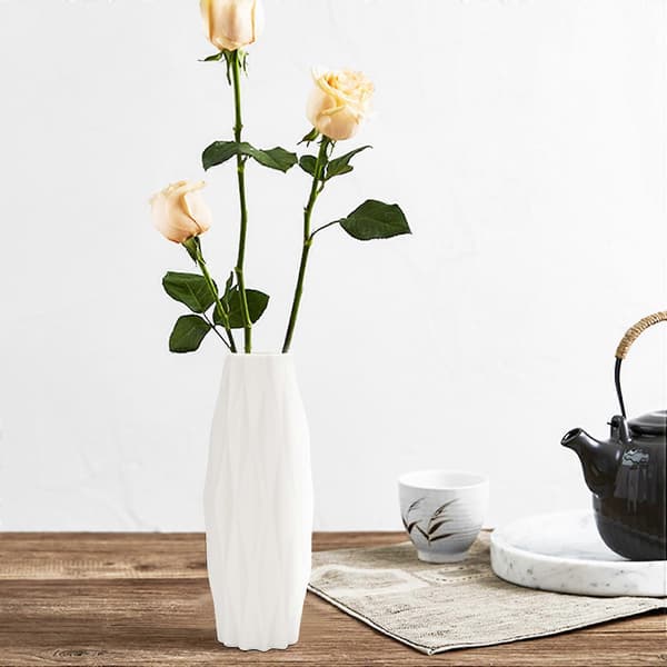 Blomvas dekoration hem plastvas vit imiterad keramik nordisk dekorationsvas (vit)