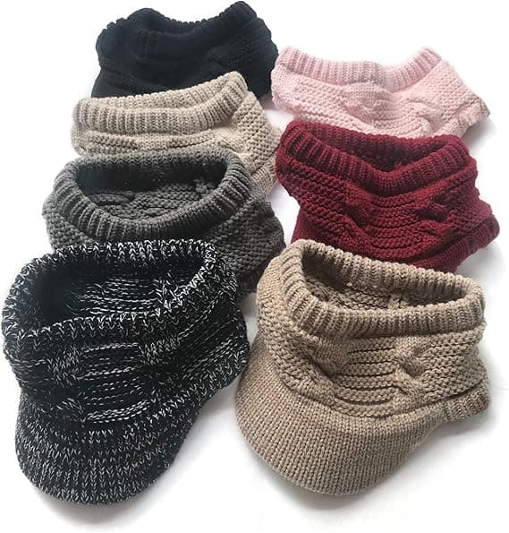 Beige Mössa Hästsvans Vinter Varm Stickad Rörig Hög Knut Hästsvans Mössor V