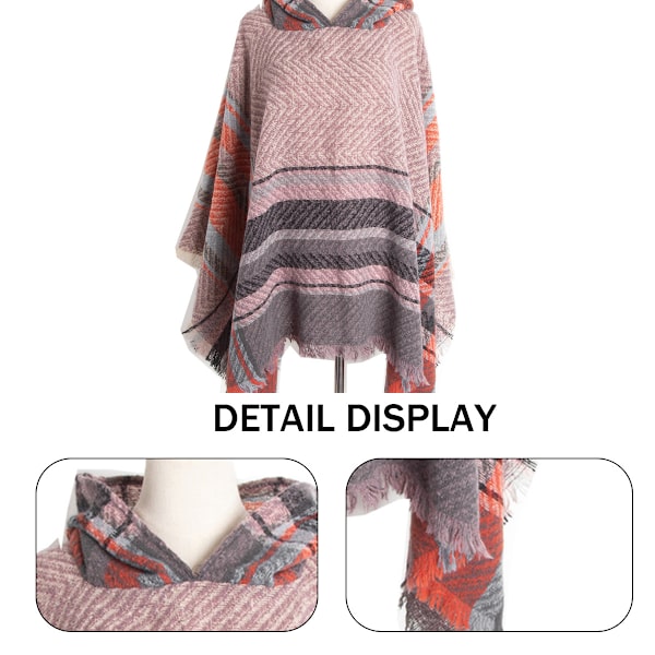 Kvinnors Rutig Huva Kåpa Sjal Filt Poncho Hoodie Kåpa