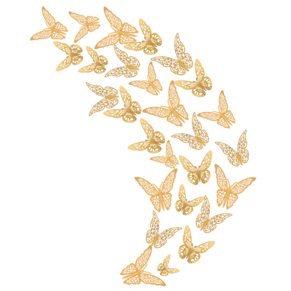 3D Guld Sommerfugl Vægstickers, 72 stk. 3 Størrelser 3 Stilarter, Aftagelige