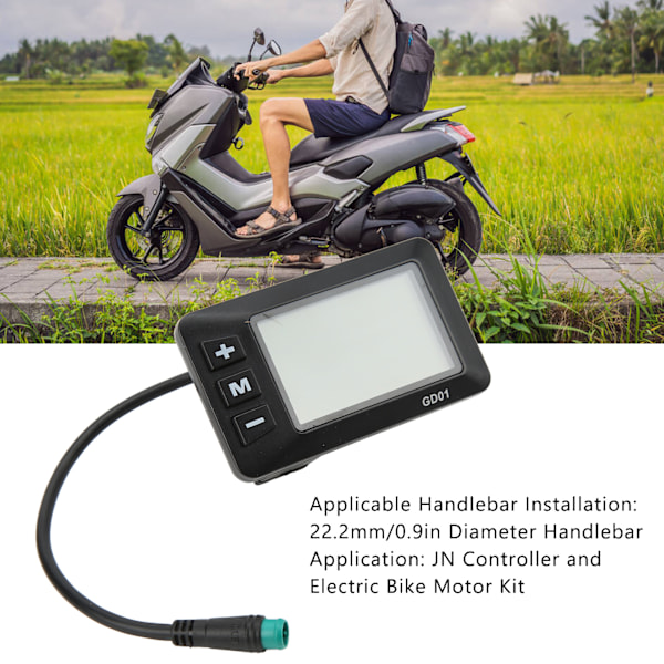 Elektrisk Sykkeldisplay 36V 48V LCD GD01 Display 5-pins Vanntett Plugg for 22,2 mm Styre