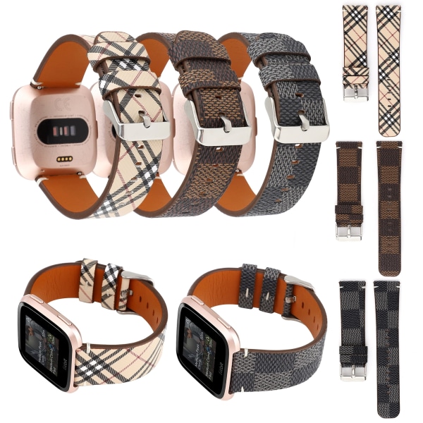 Kompatibel för Fitbit Versa-band, Byte av läderarmband för män Dam Smart Watch -tillbehörsrem för Fitbit Versa / Versa Lite