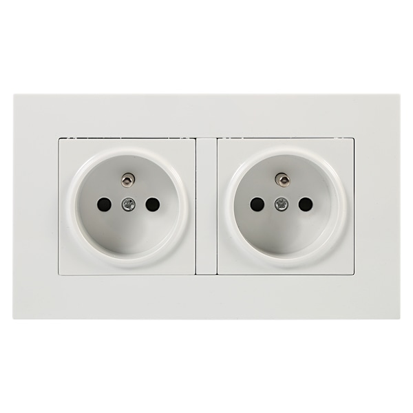 1PC Fransk Standard Vägguttag, Vit PC Material Panel AC 110~250V, 16A 2 Vägar