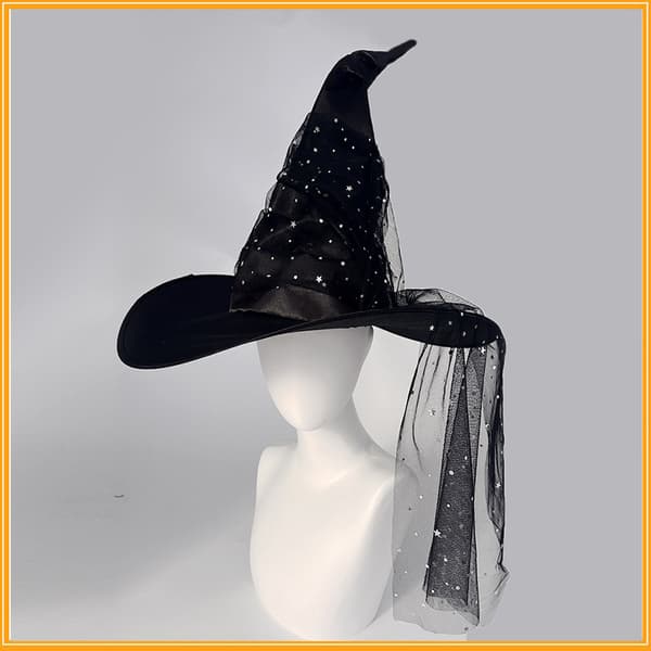 Halloween COS Trollmann/Heksehatt, Maskeradeball og Rollespillfester, Stjernemønstret Tyll Heksehatt