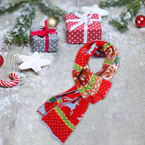 Vinter Jul älg scarf Varm snö geometrisk sjal stickad lång tjock scarf red