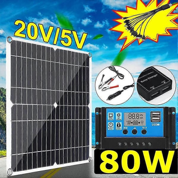 12v Bærbart Solpanel Kit 2 Usb Oplader Port Med 60a Solcelle Laderegulator Off Grid Monokrystallinsk