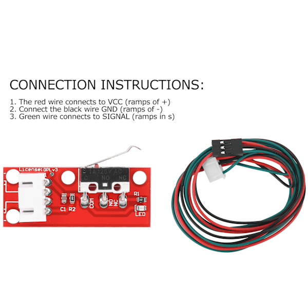 Mekaniskt gränslägesbrytare med 3-polig 70 cm/27,6 tum kabel, trycktillbehör för Endstop 3D-skrivare, röd