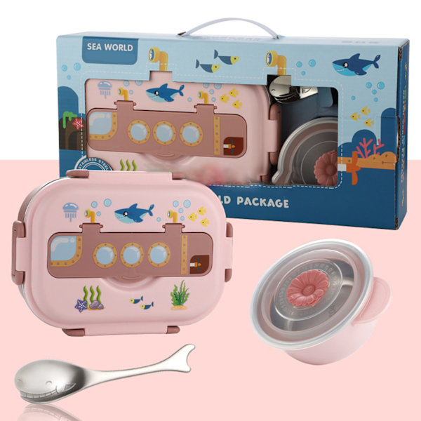 Lunch Box Stainless Steel Sealed and Insulated Lunch Box LeakProof Cartoon Lunch Box for Kids Adults(Pink )