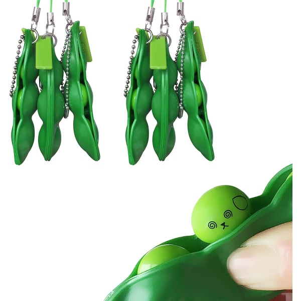 3 Pack Edamame Keychain Fidget Toys - Squeeze-a-Bean Puchi Puti