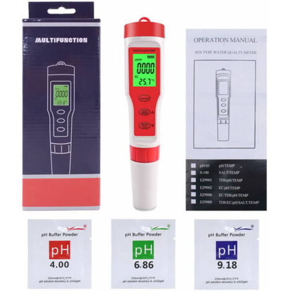 Bärbar pH/TDS/EC/TEMP 4-i-1 testpenna 9908 Vattenkvalitetstestare konduktivitet bakgrundsbelyst