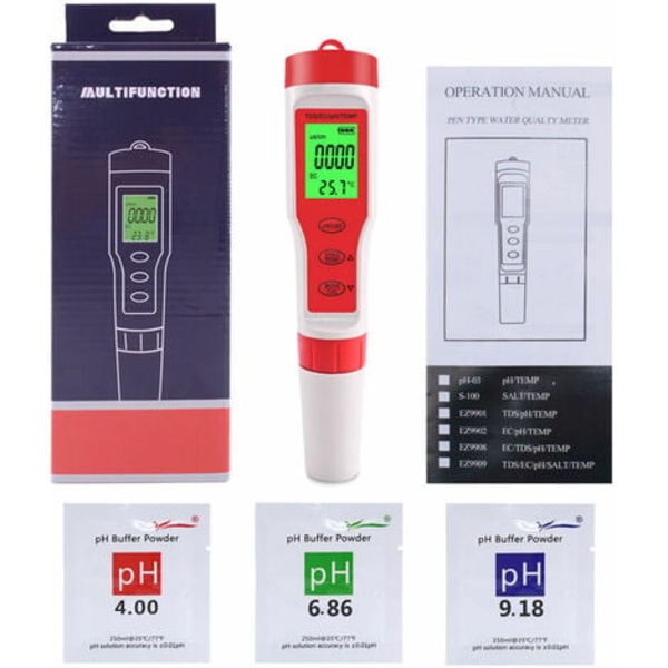 Kannettava pH/TDS/EC/TEMP 4-in-1 -testikyni 9908 Vedenlaadun testaaja johtavuus taustavalaistu