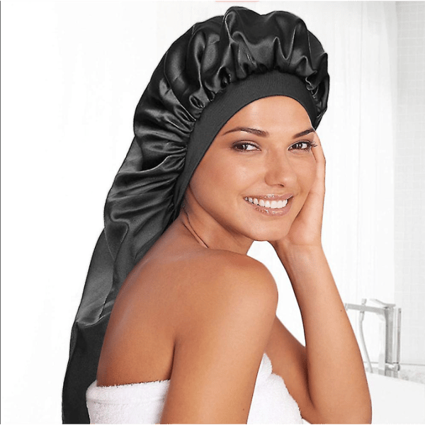 Ekstra Stor Satin Bonnet, Glat Silke Foldbart Design med Justerbart Bindebånd til Stilfuld Hårpleje (Sæt)