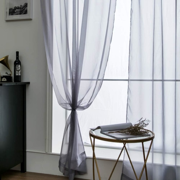 Voile Gardin Transparent Gardin i Ensfarget Stangedesign