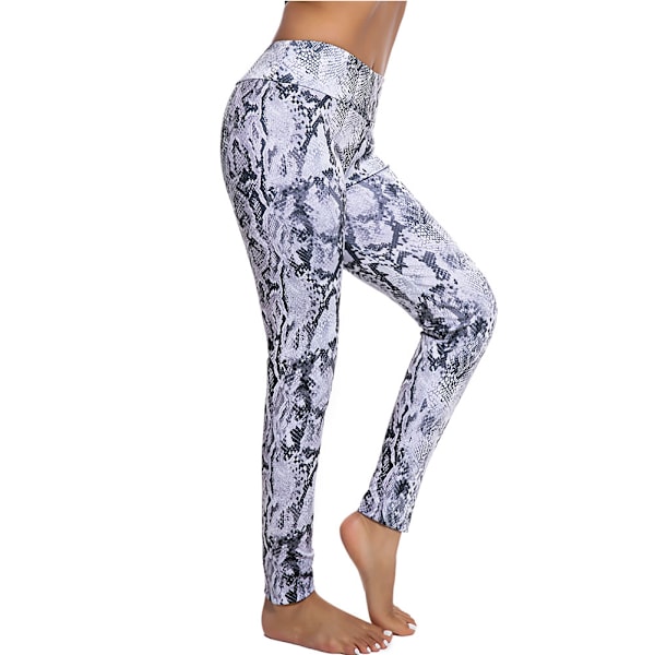 Träningsleggings för kvinnor, snabbtorkande smala byxor, tryckta sportshorts (Vit M)