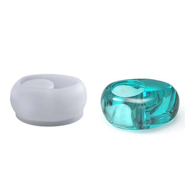 DIY Krystall Epoxyharpiksform Flat Rund Lysestake Speil Silikonform-fg