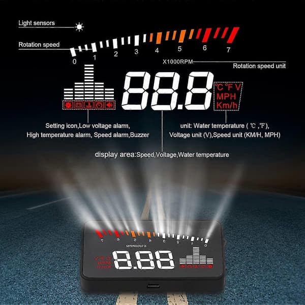X5 Bil Hud Obd Ii Head-up Display Hastighetsovertredelse Varslingssystem Projektor Frontrute Auto Elektronisk Vol