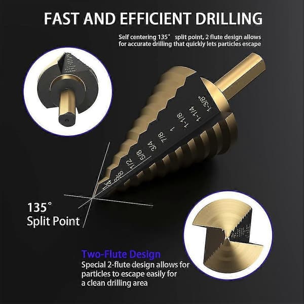 Titanium Trin Drillbit 5 stk., HSS Kobolt Flere Huller 50 Størrelser, Titanium Trin Drillbit Sæt Med Aut