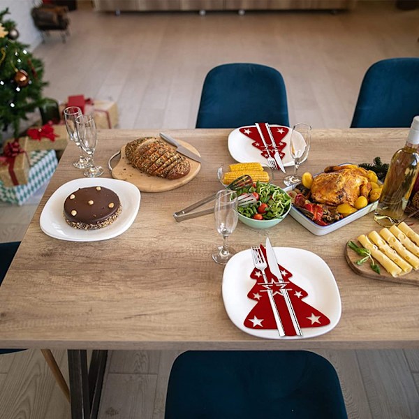 Julgransbestickställ, anpassningsbart till olika storlekar på matbord, högkvalitativt filtmaterial för stabil placering och enkel åtkomst av dina
