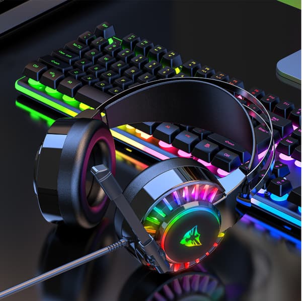 Gaming Headset med mikrofon for PS4 PS5 Xbox One PC, RGB Stereo Gaming