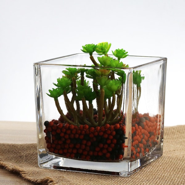 Sæt af 3 Glas Kvadratiske Vaser 5 x 5 Tommer – Klar Terningform Blomst