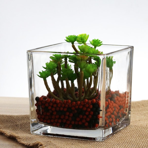 Set med 3 fyrkantiga glasvaser 5 X 5 tum – Klar kubformad blomma
