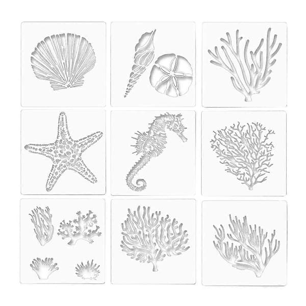 1 set 9 st hawaiianska havsserier ihåliga målningsmallar (transparenta)