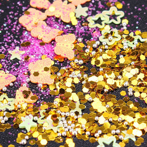 48 Flaskor/Box DIY Nagelharts Glitter Paljetter Kristall UV Epoxi Smycken Tillverkning Form Fyllmedel 3D Nagelkonst Tips Dekoration(Flerfärgad)