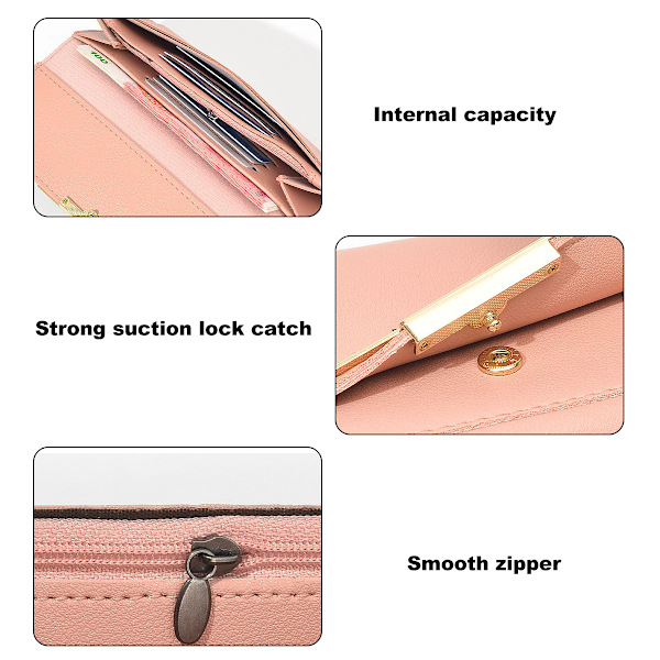 Damepung med stor kapacitet i PU-læder - Lang Clutch