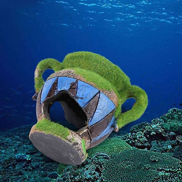 Simulert Vase Akvariumdekor, Simulert Harpiksvase Skjulested Fiskedam Akvarium Ornamenter Dekor (grønn) (1 stk)