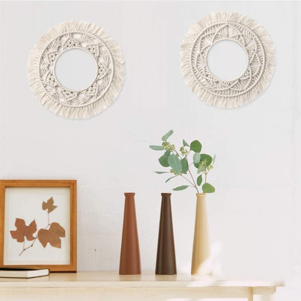 Kudottu seinävaate, pyöreä boho-makrame-seinävaate, käsintehty