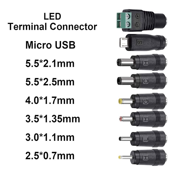 12W universell multispännings AC/DC-adapter med omkopplingsbar strömförsörjning och 8 valbara adapterkontakter, lämplig för enheter på 3 V till 12 V