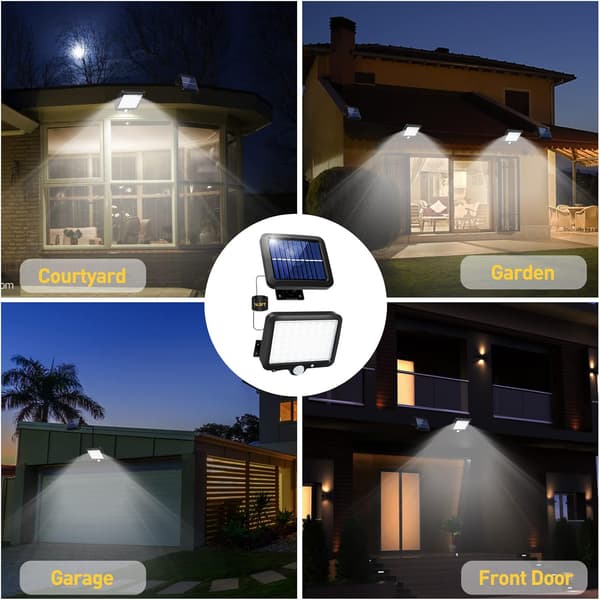 Rörelsesensor Solcellsdrivna Strålkastare, Flexibel Delad Design, Bredvinkeldetektering för Utomhussäkerhet, Trädgård, Uteplats (2-pack)
