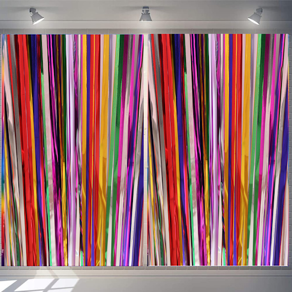 3 stk. Regnbuefolie Frynseforhæng, Tie Dye Glitrende Metal