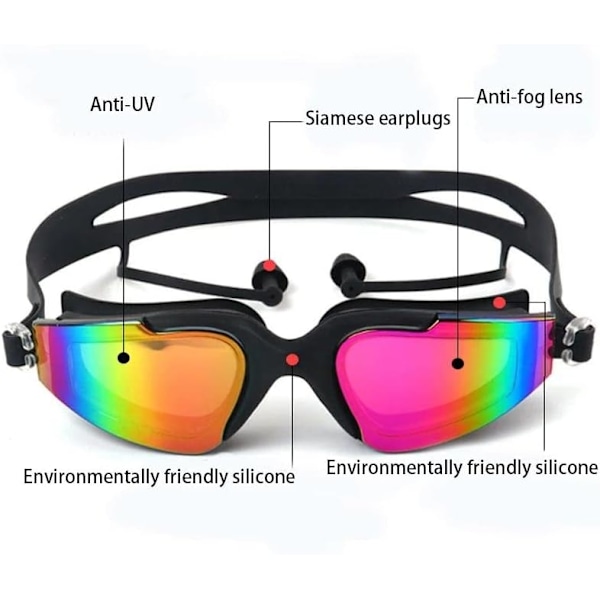 Professionella simglasögon med öronproppar Näs klämma Simglasögon Anti-UV Anti-fog Galvanisering för Unisex