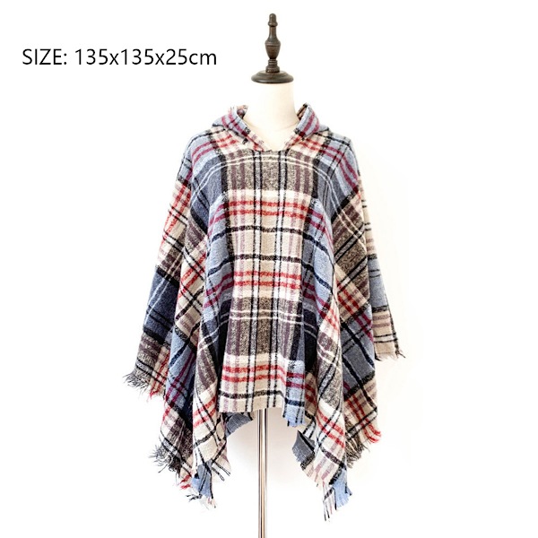 Dame Plaid Hætte Kappe Sjal Tæppe Poncho Hætte Kappe