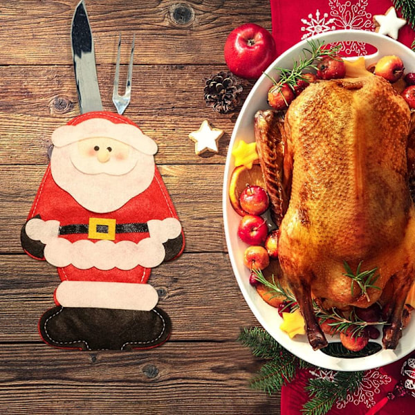 Festlig Jul Bestickhållare, Bordsdekoration För Middagsbjudning, Prydd Med Snögubbe Renar Jultomte Mönster, Kreativ Julhelg
