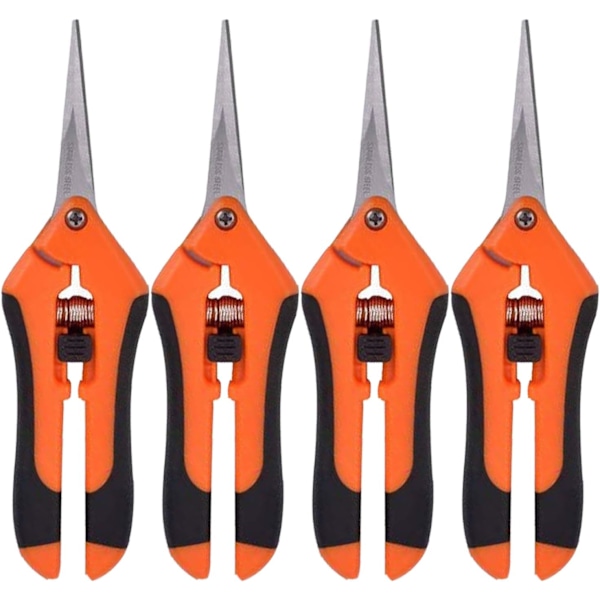 Beskärningssax, trädgårdssax med arbetsbesparande fjäder, orange (4 stycken)
