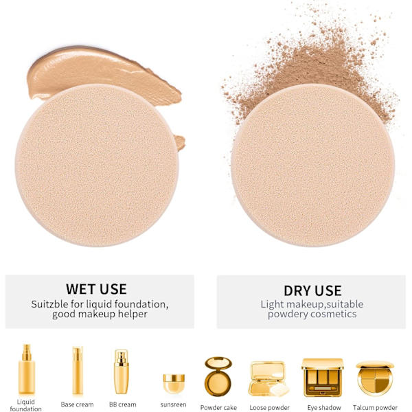 Sæt med 6 mini runde hypoallergene makeupsvampe til foundation