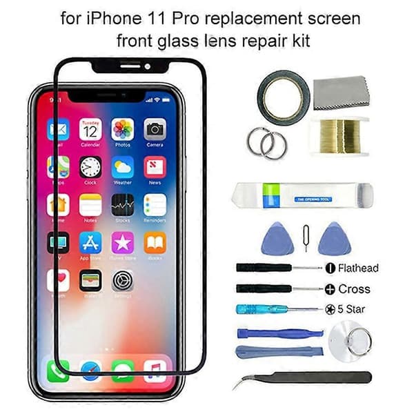 Udskiftningssæt til telefonens ydre frontglaspanel med værktøj kompatibelt med iPhone 11